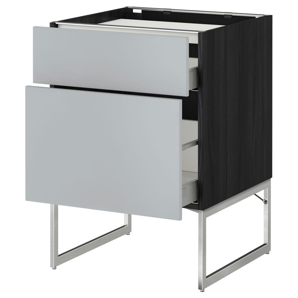 Напольный шкаф, 2 фронтальных панели, 3 ящика МЕТОД / МАКСИМЕРА, черный, Веддинге серый - схема-чертеж с размерами
