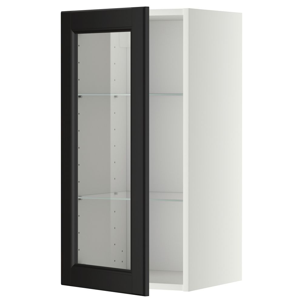 Навесной шкаф с полками, стекляными дверцы МЕТОД, белый, Лаксарби черно-коричневый - схема-чертеж с размерами