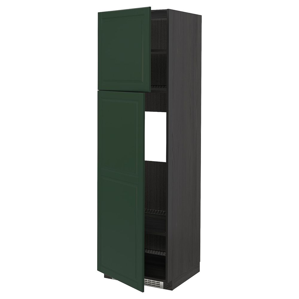 Высокий шкаф для холодильника/2дверцы, черный/Будбин темно-зеленый 60x60x200 см IKEA МЕТОД 993.133.42 - схема-чертеж с размерами