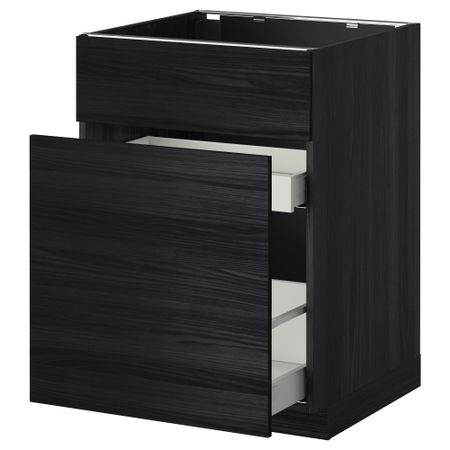 Напольный шкаф под мойку, сорт муcора, 1 дверца, 2 ящика МЕТОД / МАКСИМЕРА, черный, Тингсрид черный (60x60 см)