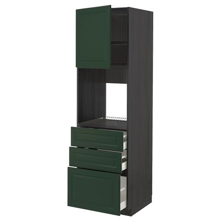 Высокий шкаф для духовки/дверь/3ящика, черный/Будбин темно-зеленый 60x60x200 см IKEA МЕТОД / МАКСИМЕРА 493.135.18