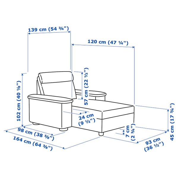 Козетка, Гранн/Бумстад темно-коричневый IKEA LIDHULT ЛИДГУЛЬТ 992.661.52 - схема-чертеж с размерами