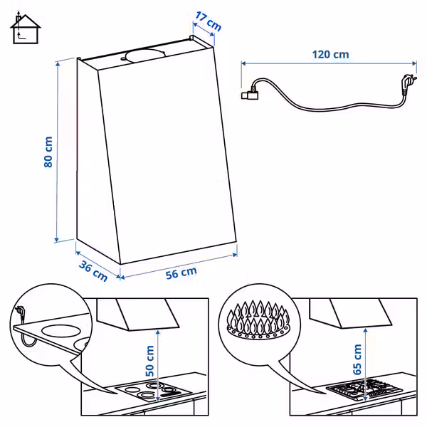 FIVELSBO ФИВЕЛЬСБУ Вытяжка кухонная стен креп (колпак) - ИКЕА 300 чёрный 56 см - фото 7