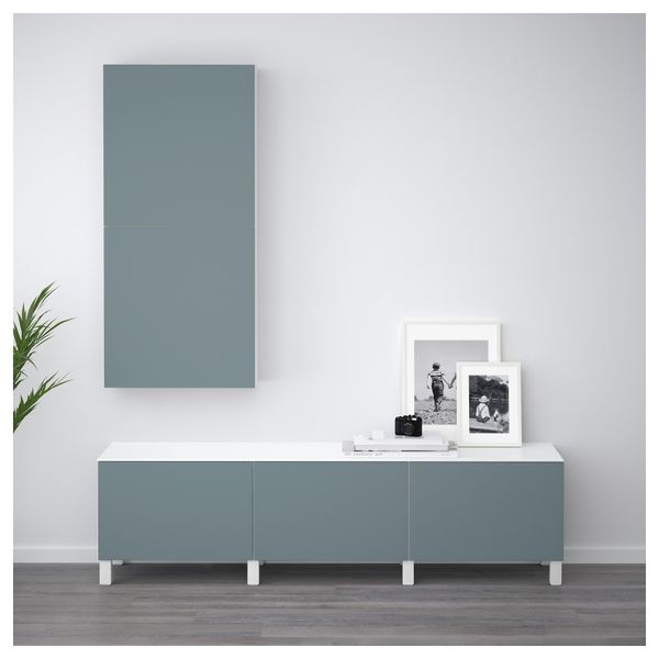 Комбинация для хранения с ящиками БЕСТО, белый, Вальвикен серо-бирюзовый (180x42x48 см) - схема-чертеж с размерами