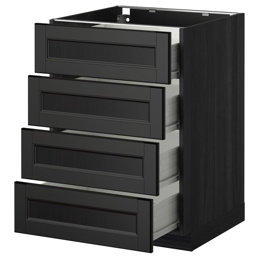 Напольный шкаф 4 фронтальных панели, 4 ящика МЕТОД / ФОРВАРА, черный, Лаксарби черно-коричневый - схема-чертеж с размерами