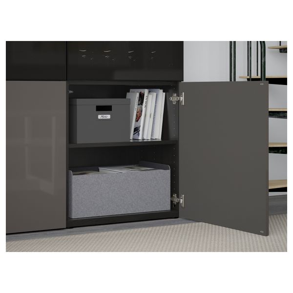 Комбинация для хранения со стеклянными дверцами БЕСТО, черно-коричневый, Сельсвикен глянцевый/серый дымчатое стекло (120x40x192 - схема-чертеж с размерами