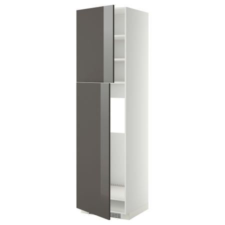 Высокий шкаф для холодильника, 2 дверцы МЕТОД, белый, Рингульт серый