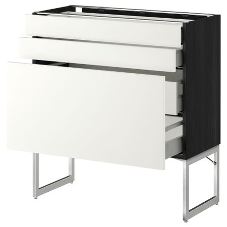 Напольный шкаф 3 фронтальных панели, 2 нижних, 2 средних ящика МЕТОД / МАКСИМЕРА, черный, Хэггеби белый