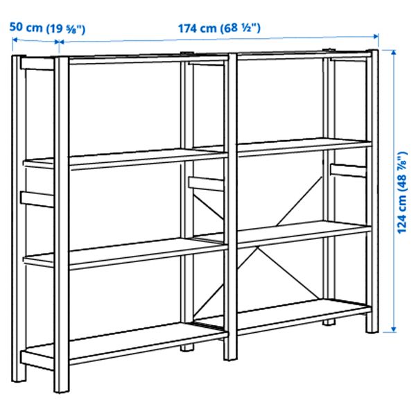 2 секции, полки, 174x50x124 см, сосна IKEA IVAR ИВАР 092.483.51 - схема-чертеж с размерами