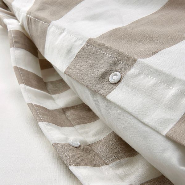 Пододеяльник и наволочка, белый бежевый/полоска 150x200/50x70 см IKEA BÄRALM БЭРАЛМ 004.905.79 - фото 2