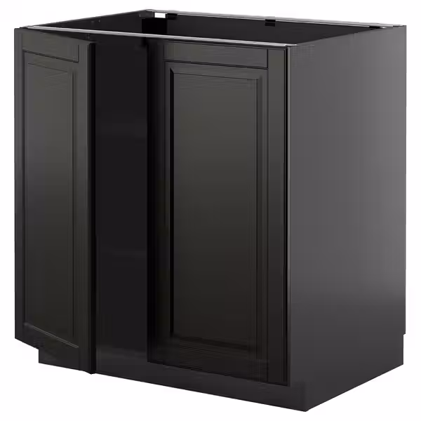 METOD Напольный шкаф с полками/2дверцами - черно-серый/Bodbyn чёрный 80x60 см - фото 1
