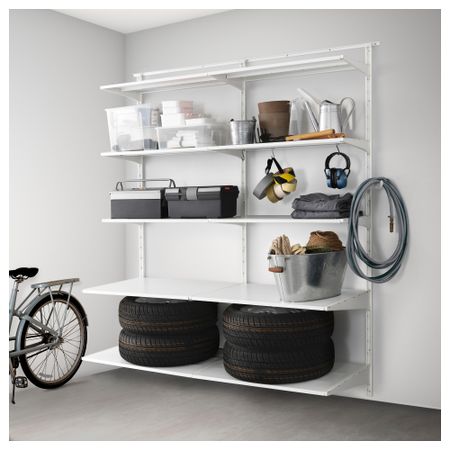 Настенная шина, полка, крючок АЛЬГОТ, металлический белый (176x61x199 см)