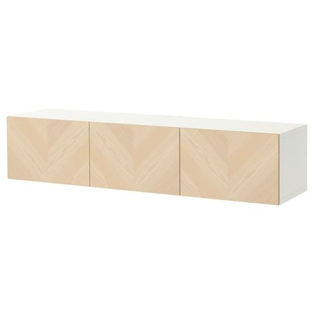 BESTÅ Тумба под ТВ, с дверцами - белый/хедевикен ясеневый шпон 180x42x38 см