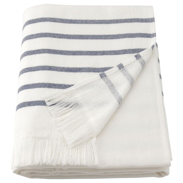 Банное полотенце, белый, синий полоска 70x140 см IKEA SIESJÖN СИШЁН 804.966.62 - фото 1