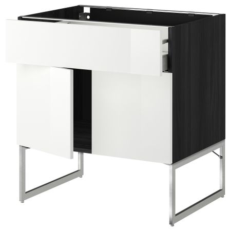 Напольный шкаф, полки, ящик, 2 двери МЕТОД / МАКСИМЕРА, черный, Рингульт белый