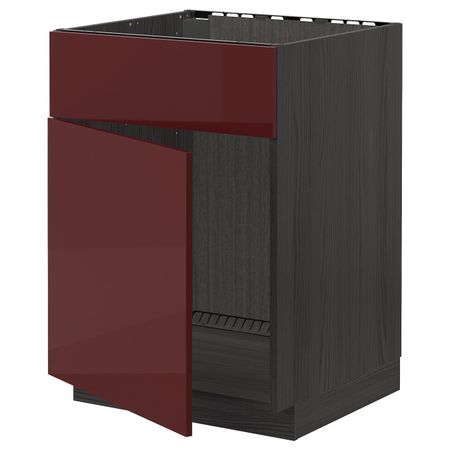 Напольный шкаф под мойку с дверцей, фронтальной пнл, черный Калларп/глянцевый темный красно-коричневый 60x60 см IKEA МЕТОД