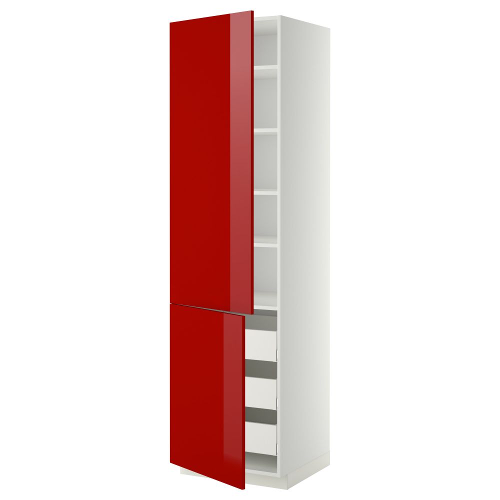 Высокий шкаф + полки, 3 ящика, 2 дверцы МЕТОД / МАКСИМЕРА, белый, Рингульт красный - схема-чертеж с размерами