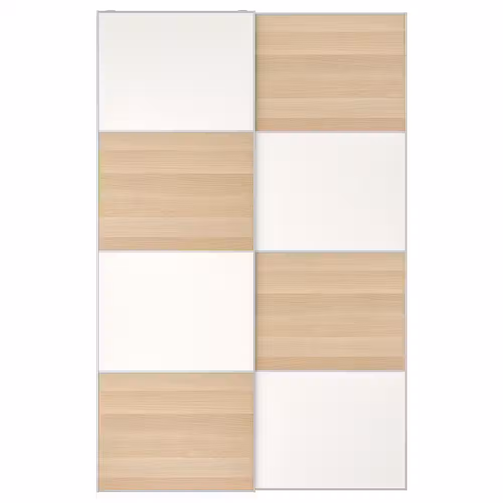 MEHAMN Пара раздвижных дверей - двусторонний/под беленый дуб белый 150x236 см - фото 1