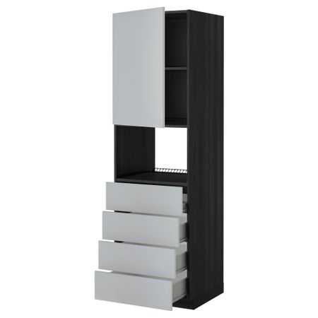 Высокий шкаф для духовки, дверца, 4 ящика МЕТОД / ФОРВАРА, черный, Веддинге серый