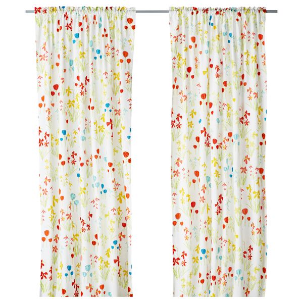Гардины, 1 пара САБЕЛЛИЛЬЯ, белый, цветы разноцветный (145x270 см) - фото 1