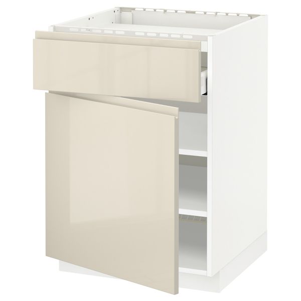 Напольный шкаф для варочной панели/ящ/плк/дв, белый/Воксторп глянцевый светло-бежевый 60x60 см IKEA METOD МЕТОД / MAXIMERA - схема-чертеж с размерами