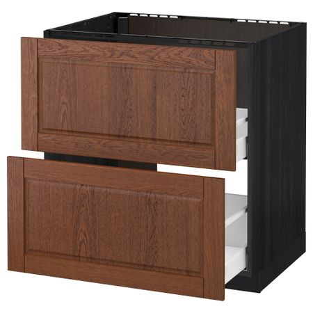 Напольный шкаф под мойку + 2 фронтальных панели, 2 ящика МЕТОД / МАКСИМЕРА, черный, Филипстад коричневый