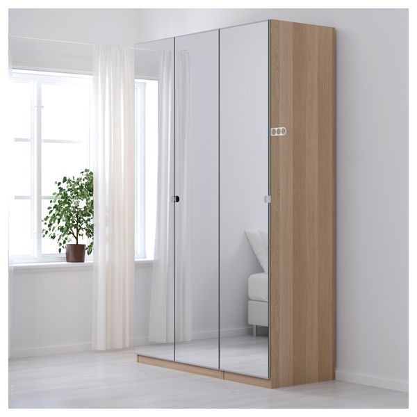Гардероб ПАКС, под беленый дуб, Викедаль зеркальное стекло (150x60x236 см) - фото 3
