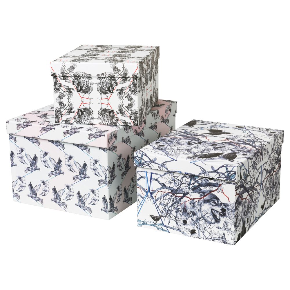 Набор коробок с крышкой, 3 штуки СТУНСИГ, девочка, волк леопард - схема-чертеж с размерами