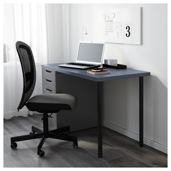 Стол ЛИННМОН / АЛЕКС, геометрический синий, черный (120x60 см) - фото 2