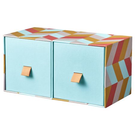 Мини-комод с 2 ящиками, голубой/разноцветный 26x12 см IKEA LANKMOJ ЛАНКМОЙ 004.680.31