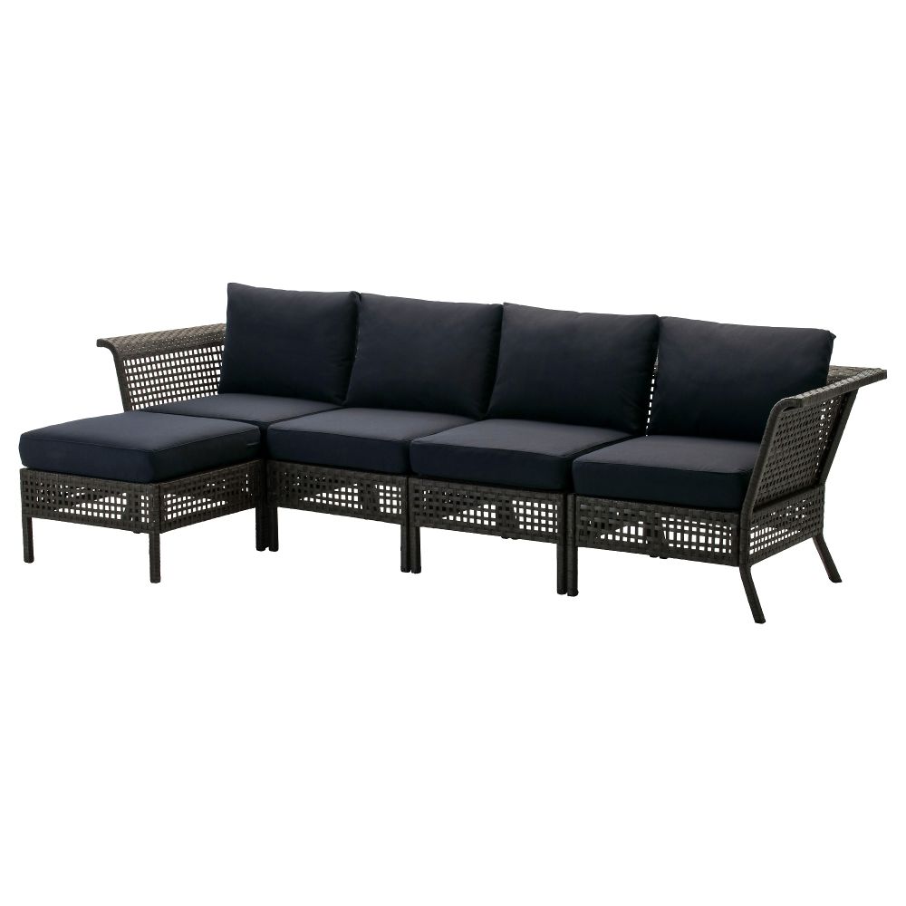 4-местный диван + табурет для ног, садовый КУНГСХОЛЬМЕН / КУНГСЭ, черно-коричневый (142/284x80x73 см) - схема-чертеж с размерами