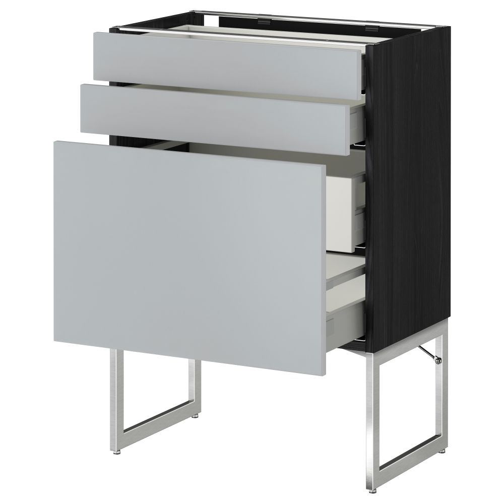 Напольный шкаф 3 фронтальных панели, 2 нижних, 2 средних ящика МЕТОД / МАКСИМЕРА, черный, Веддинге серый - схема-чертеж с размерами