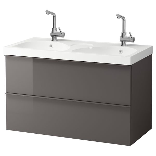 Шкаф для раковины с 2 ящиками ГОДМОРГОН / ЭДЕБОВИКЕН, серый - фото 1