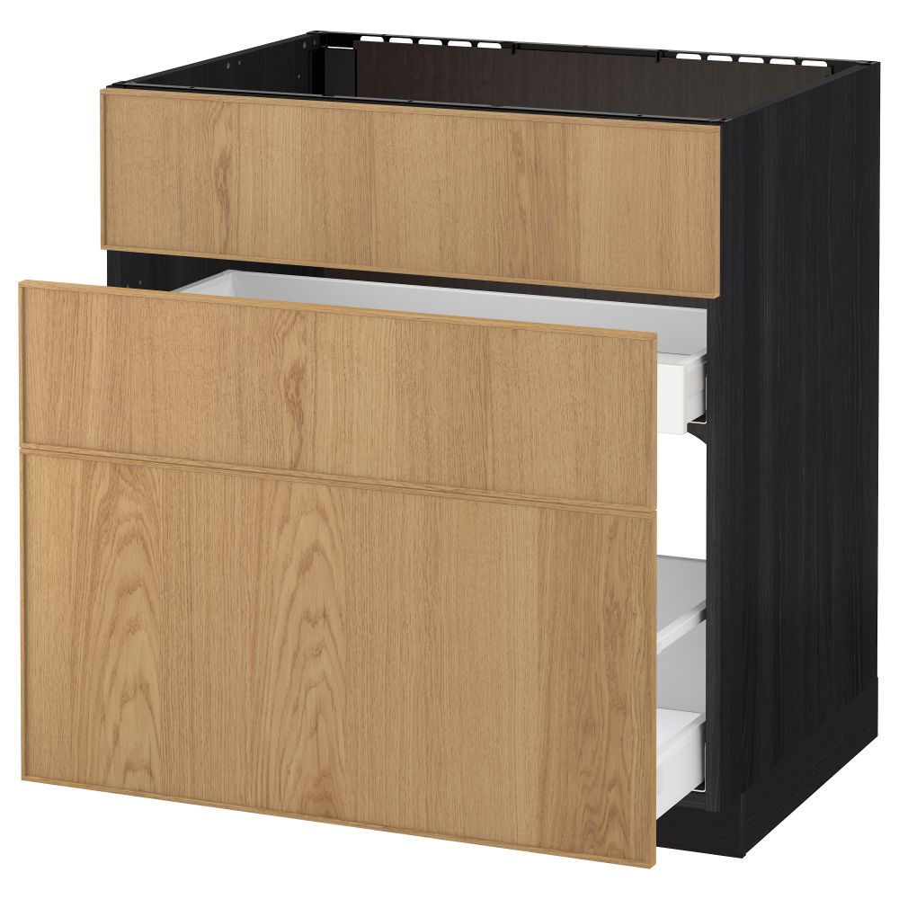 Напольный шкаф под мойку + 3 фронтальных панели, 2 ящика МЕТОД / МАКСИМЕРА, черный, Экестад дуб - схема-чертеж с размерами