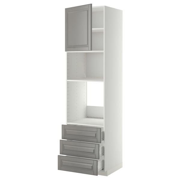Высокий шкаф для духовки/СВЧ дверца, 3 ящика МЕТОД / ФОРВАРА, белый, Будбин серый - фото 1