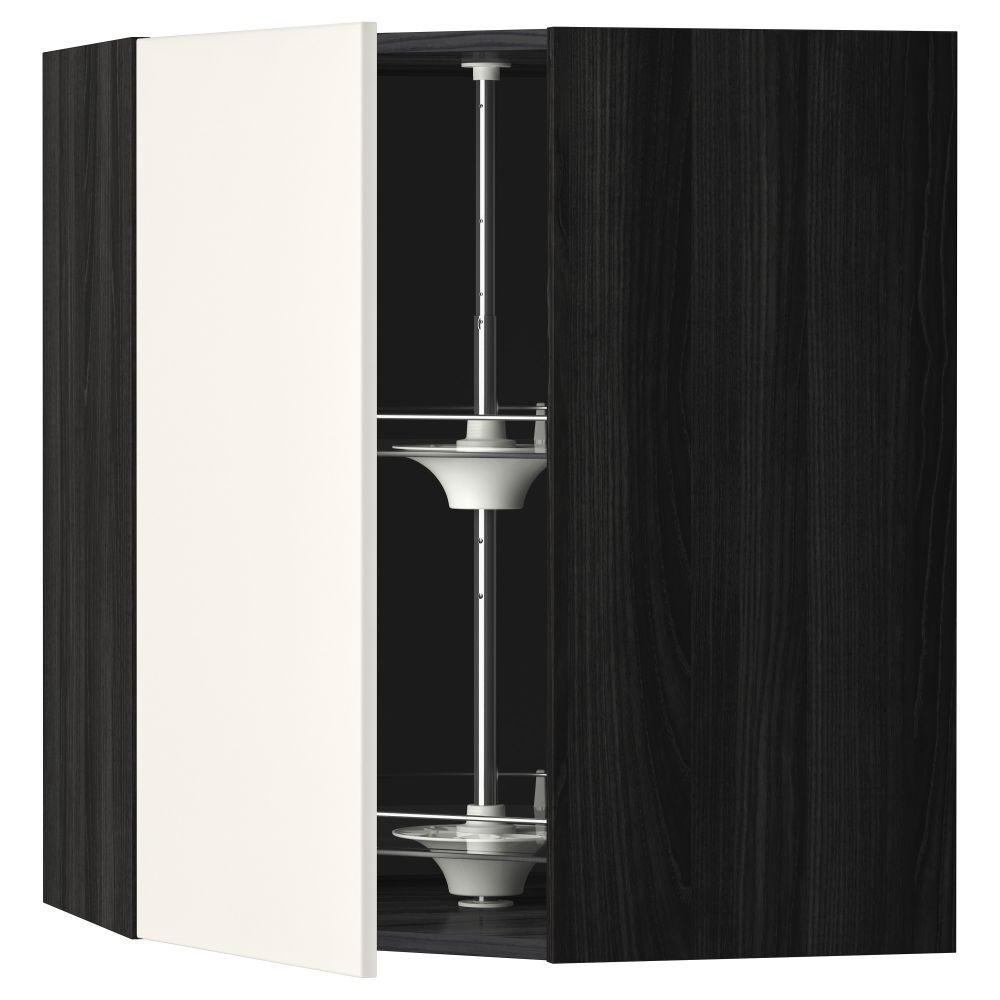 Угловой навесной шкаф с вращающейся секцией МЕТОД, черный, Веддинге белый - схема-чертеж с размерами