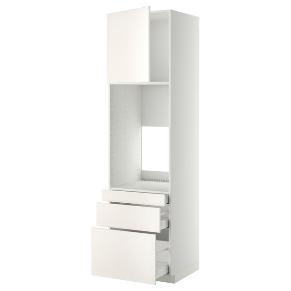 Высокий шкаф для двойной духовки, 3 ящика, дверца МЕТОД / МАКСИМЕРА, белый, Веддинге белый - схема-чертеж с размерами