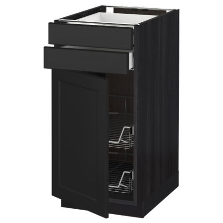 Напольный шкаф, дверца, 2 ящика, проволочных корзин МЕТОД / МАКСИМЕРА, черный, Лаксарби черно-коричневый