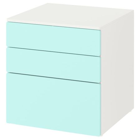Комод с 3 ящиками, белый/бледно-бирюзовый 60x57x63 см IKEA SMÅSTAD СМОСТАД / OPPHUS ОПХУС 293.950.82