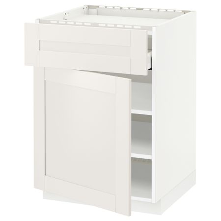 Напольный шкаф для варочной панели, ящик, полка, дверцы МЕТОД / МАКСИМЕРА, белый, Сэведаль белый (60x60 см)