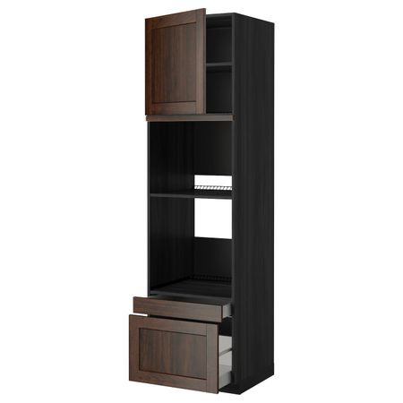 Высокий шкаф для духовки комбинированный, духовка + дверца/2ящ, черный/Эдсерум коричневый 60x60x220 см IKEA МЕТОД / МАКСИМЕРА