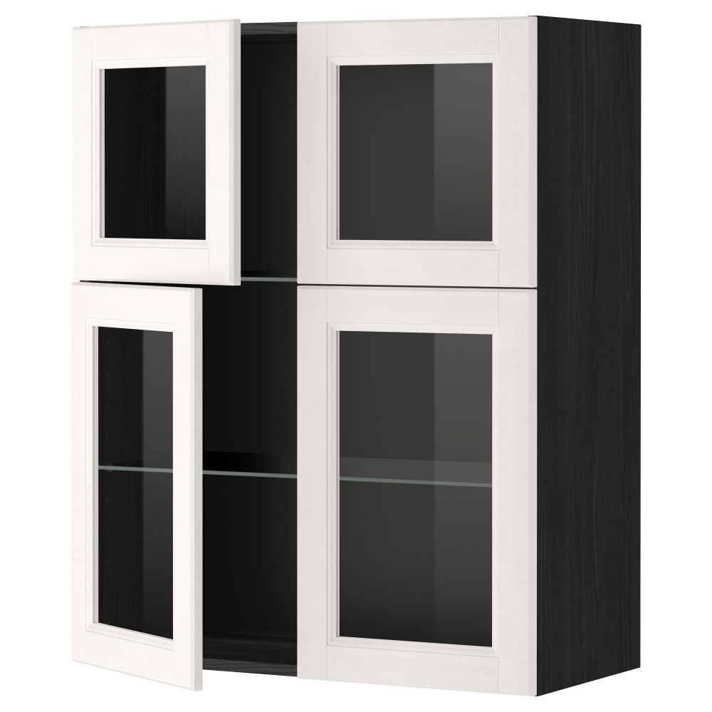 Навесной шкаф с полками, 4 стекло дверцы МЕТОД, черный, Лаксарби белый (80x100 см) - схема-чертеж с размерами