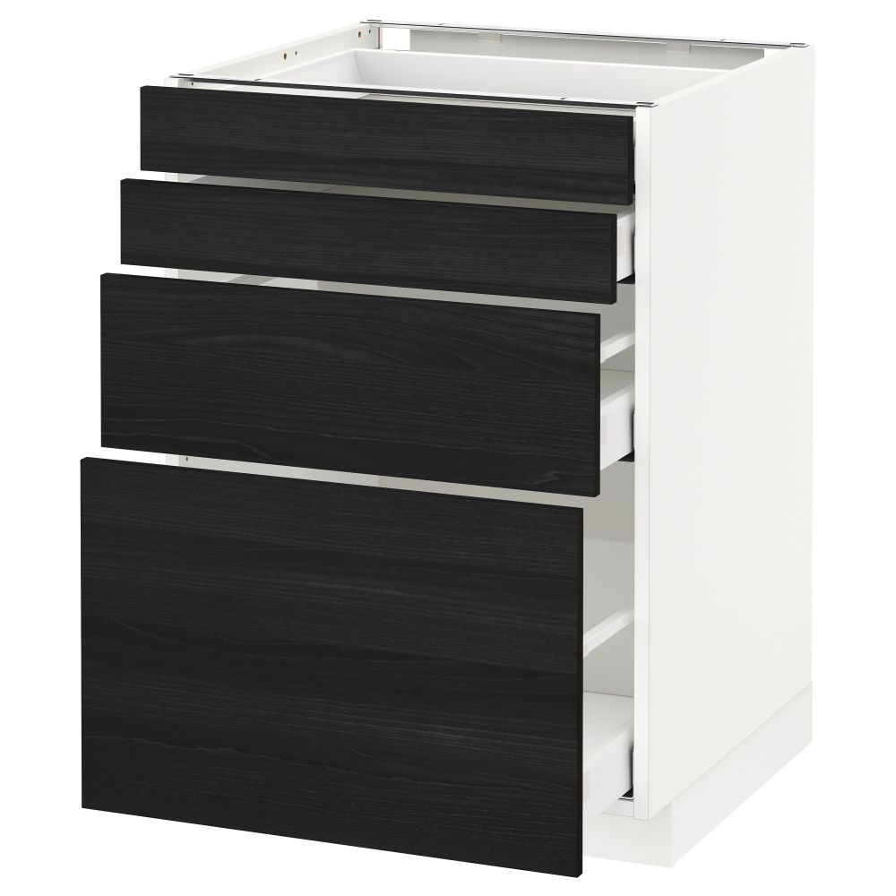 Напольный шкаф 4 фронтальных панели, 4 ящика МЕТОД / МАКСИМЕРА, белый, Тингсрид черный - схема-чертеж с размерами