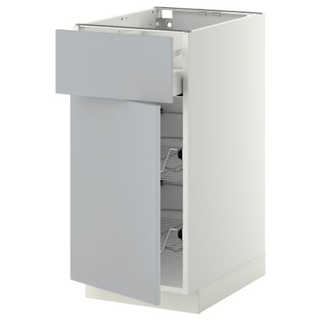 Напольный шкаф с проволочной корзиной, ящиком, дверью МЕТОД / МАКСИМЕРА, белый, Веддинге серый