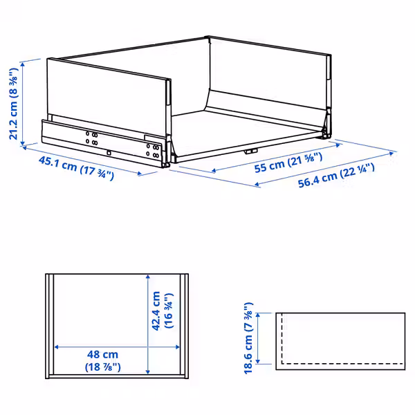 KNIVSHULT Ящик, высокий - темно-серый 60x45 см - схема-чертеж с размерами