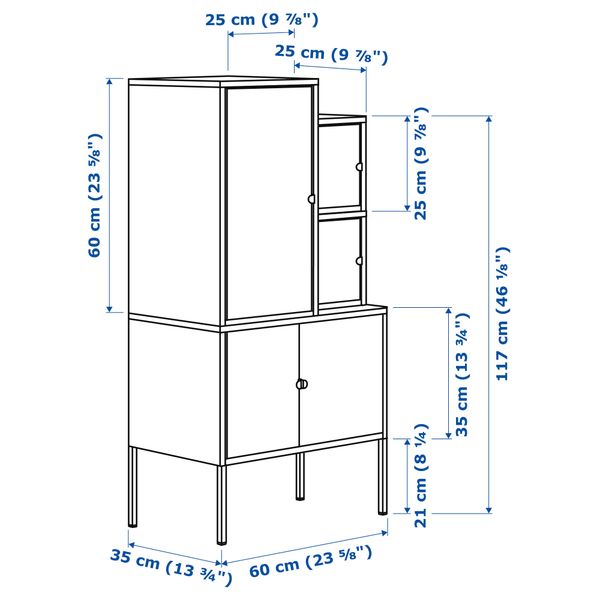 Комбинация для хранения ЛИКСГУЛЬТ, зеленый/желтый, серый (60x117 см) - схема-чертеж с размерами