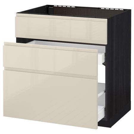 Напольный шкаф под мойку + 3 фронтальных панели/2ящ, черный, Воксторп глянцевый светло-бежевый 80x60 см IKEA МЕТОД 292.370.78