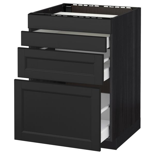 Напольный шкаф для духовки, 4фасада, 3 ящика МЕТОД / МАКСИМЕРА, черный, Лаксарби черно-коричневый - схема-чертеж с размерами