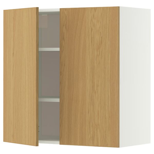 METOD Навесной шкаф с полками/2дверцы - белый/Sinarp дубовый шпон 80x80 см - фото 1