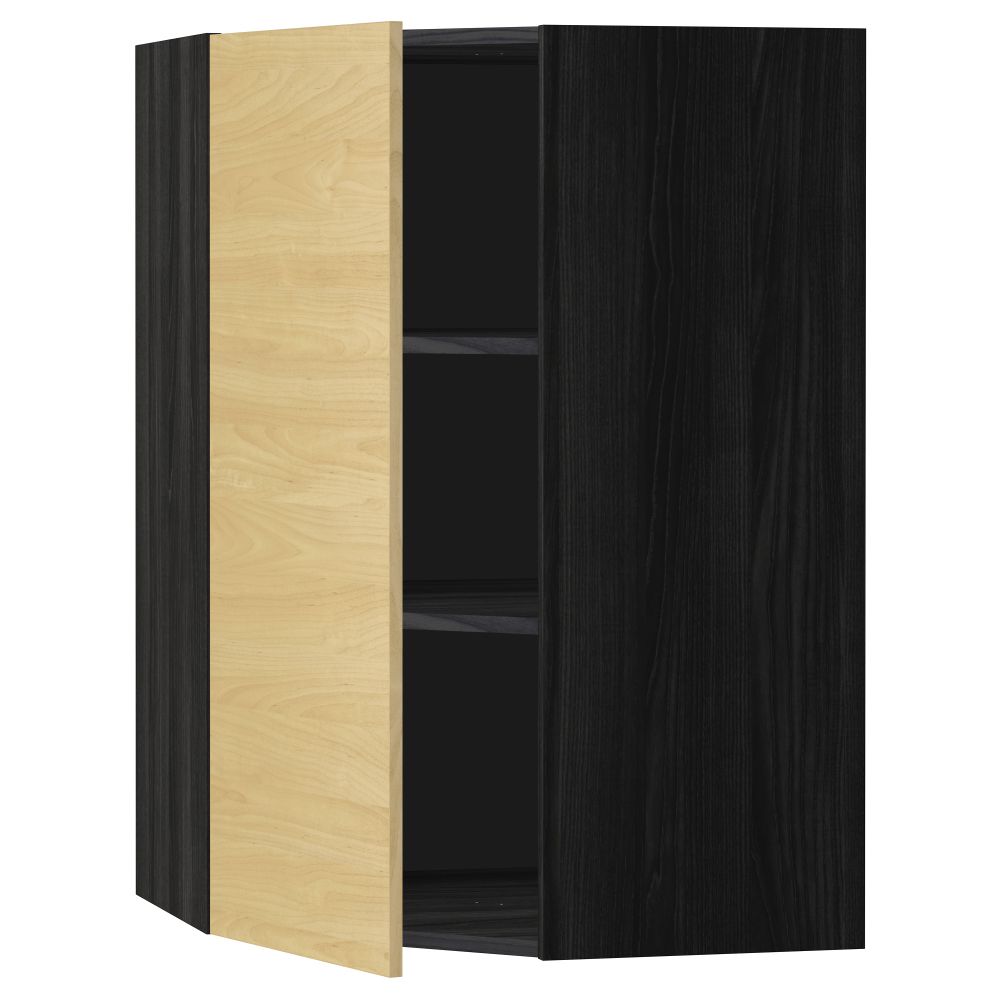 Угловой навесной шкаф с полками МЕТОД, черный, Тингсрид береза - схема-чертеж с размерами